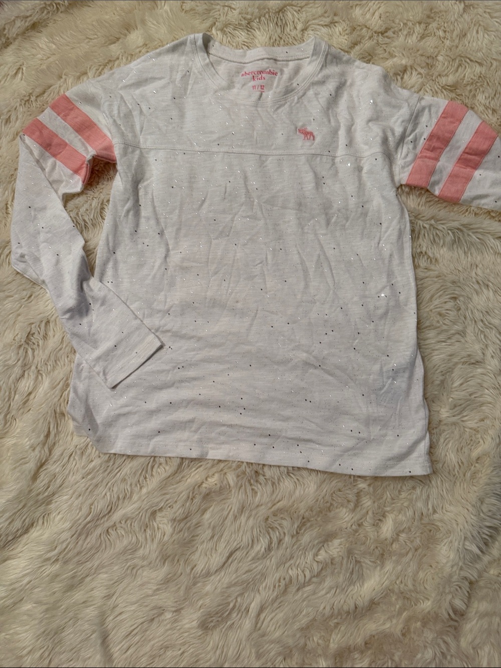 abercrombie kids White Long-Sleeve Tee with Pink Sleeve Stripes